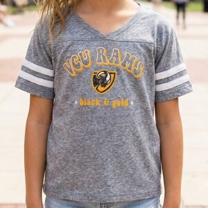 Rivalry Threads VCU Rams Kids Heather Gray V-Neck Jersey T-Shirt Sleeve Stripes